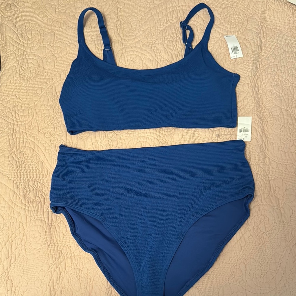 Blue Textured Bikini Set